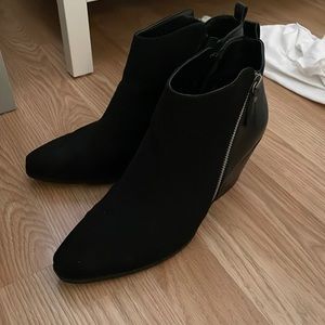 Black suede and leather booties with zip detail